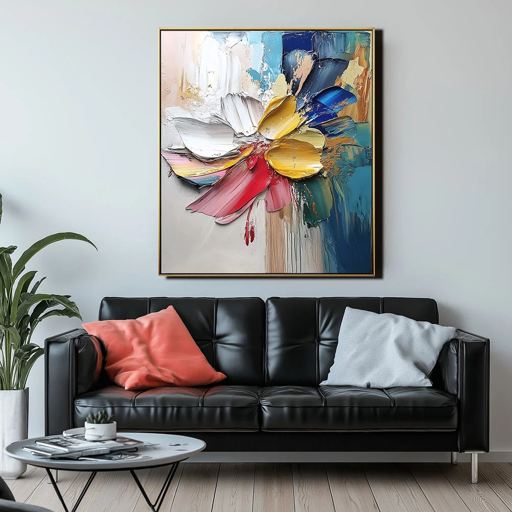 Multicolor Vivid Bloom Symphony-Geometric Abstract Floral Texture Wall Art - Artwallpainting