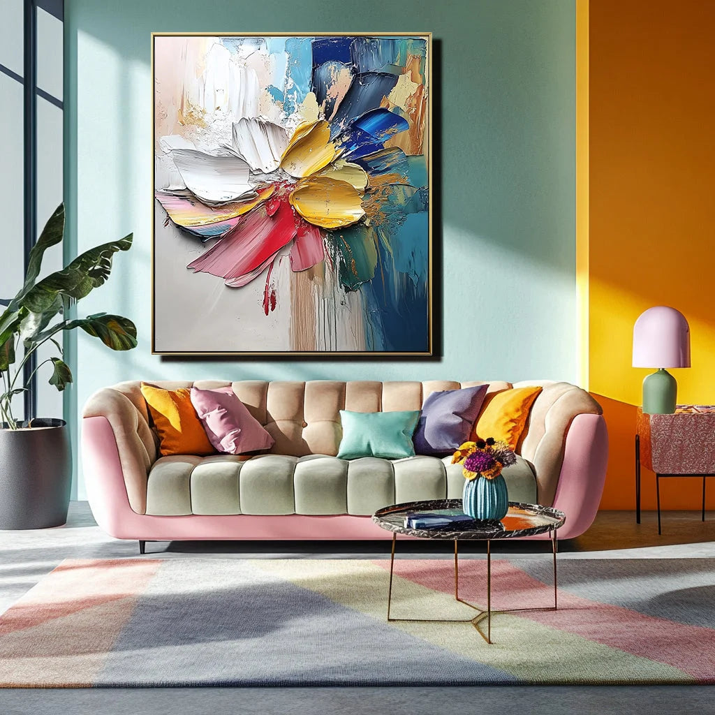 Multicolor Vivid Bloom Symphony-Geometric Abstract Floral Texture Wall Art - Artwallpainting