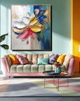 Multicolor Vivid Bloom Symphony-Geometric Abstract Floral Texture Wall Art - Artwallpainting