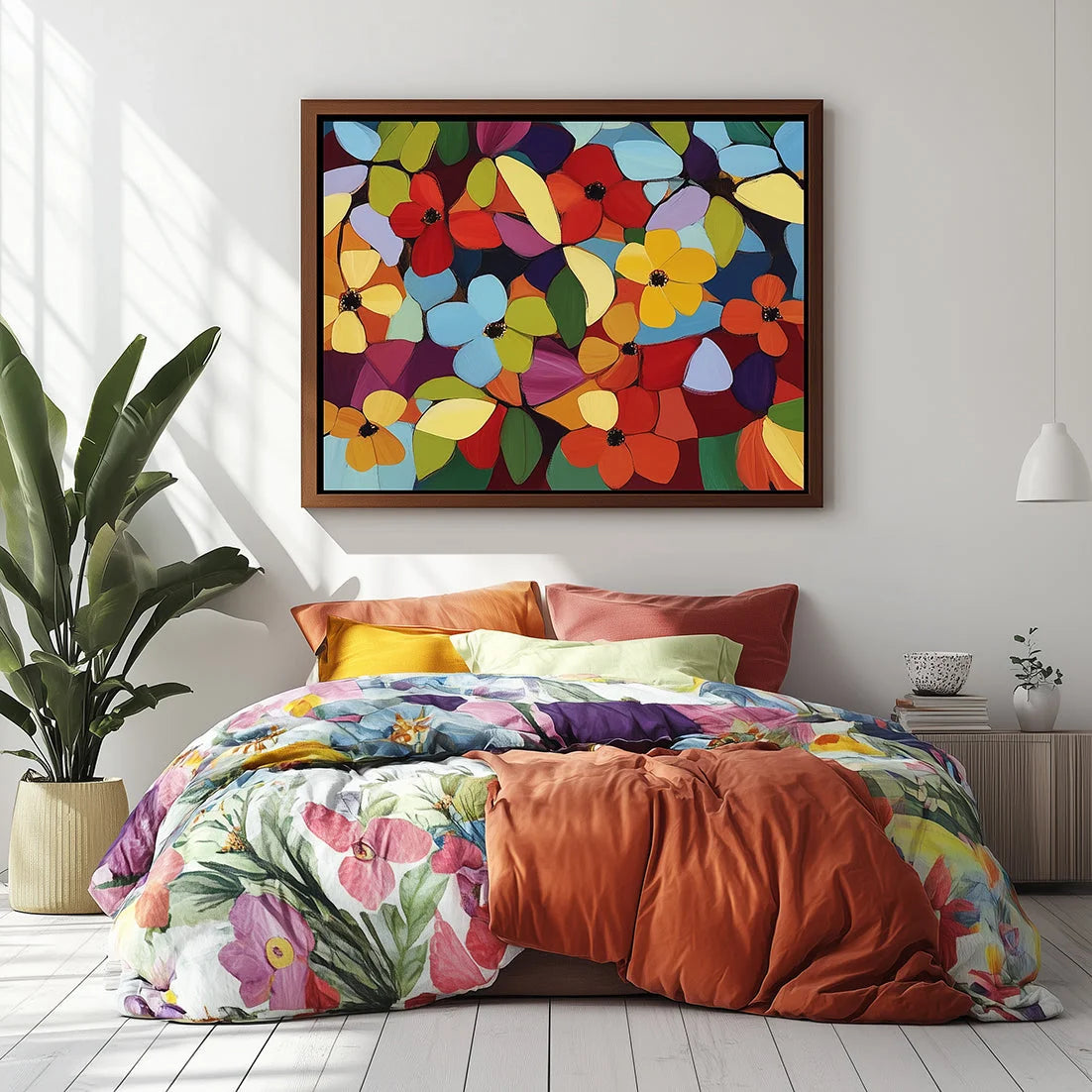 Multicolor Vivid Blooms - Abstract Floral Canvas - Artwallpainting