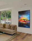 Multicolor Vivid Horizon-Hand-Painted Abstract Wall Art Featuring The Glow Of The Sunset Over The Ocean Waves - Artwallpainting
