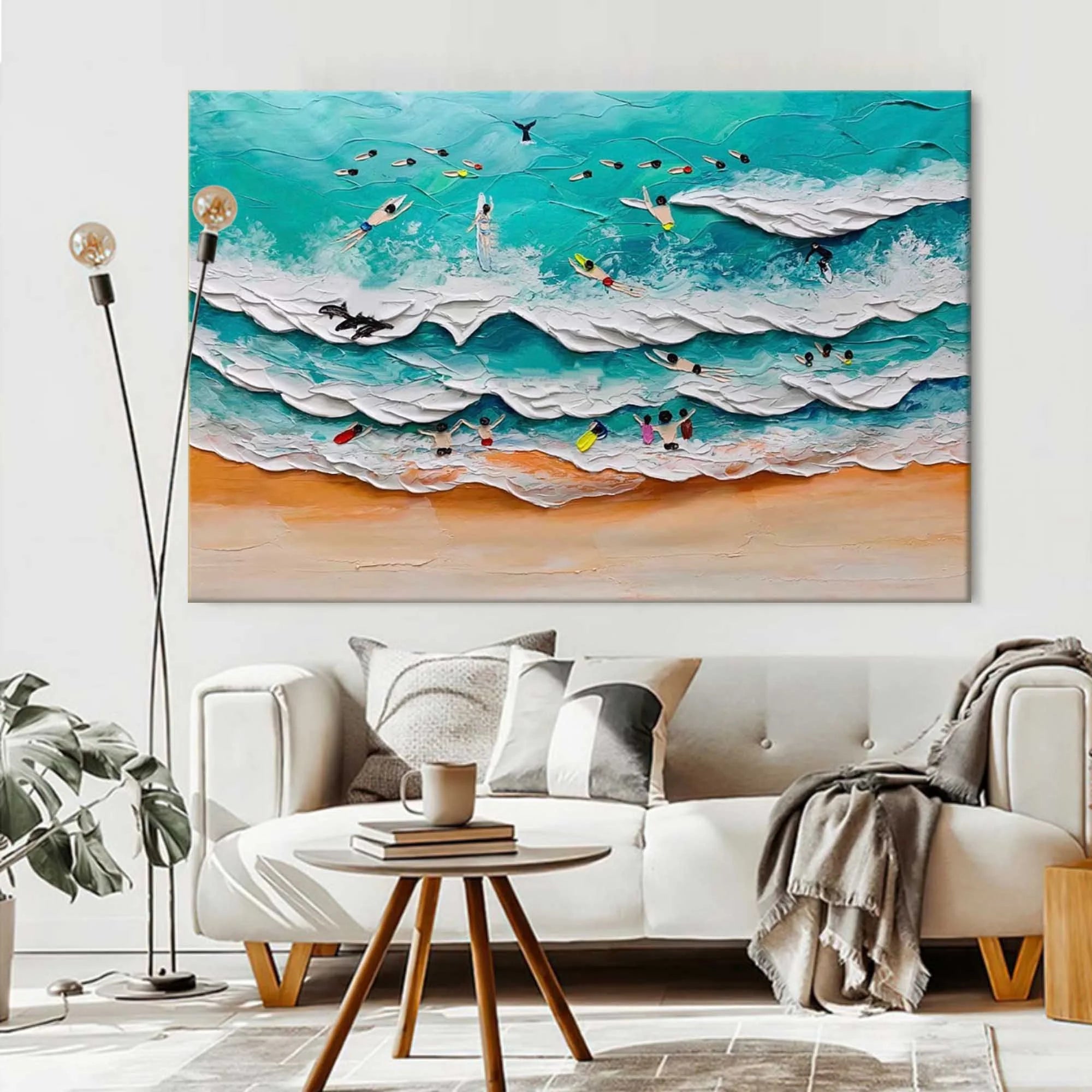Multicolor Wave Dancers Textured Coastal Scene Art - Artwallpainting