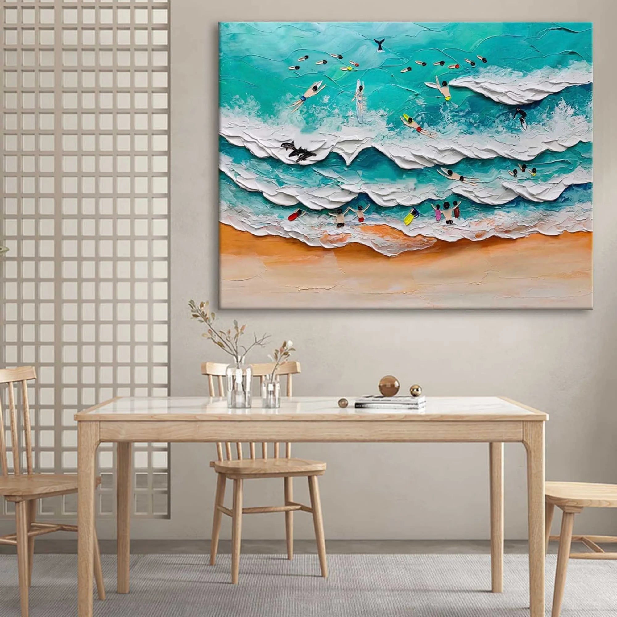 Multicolor Wave Dancers Textured Coastal Scene Art - Artwallpainting