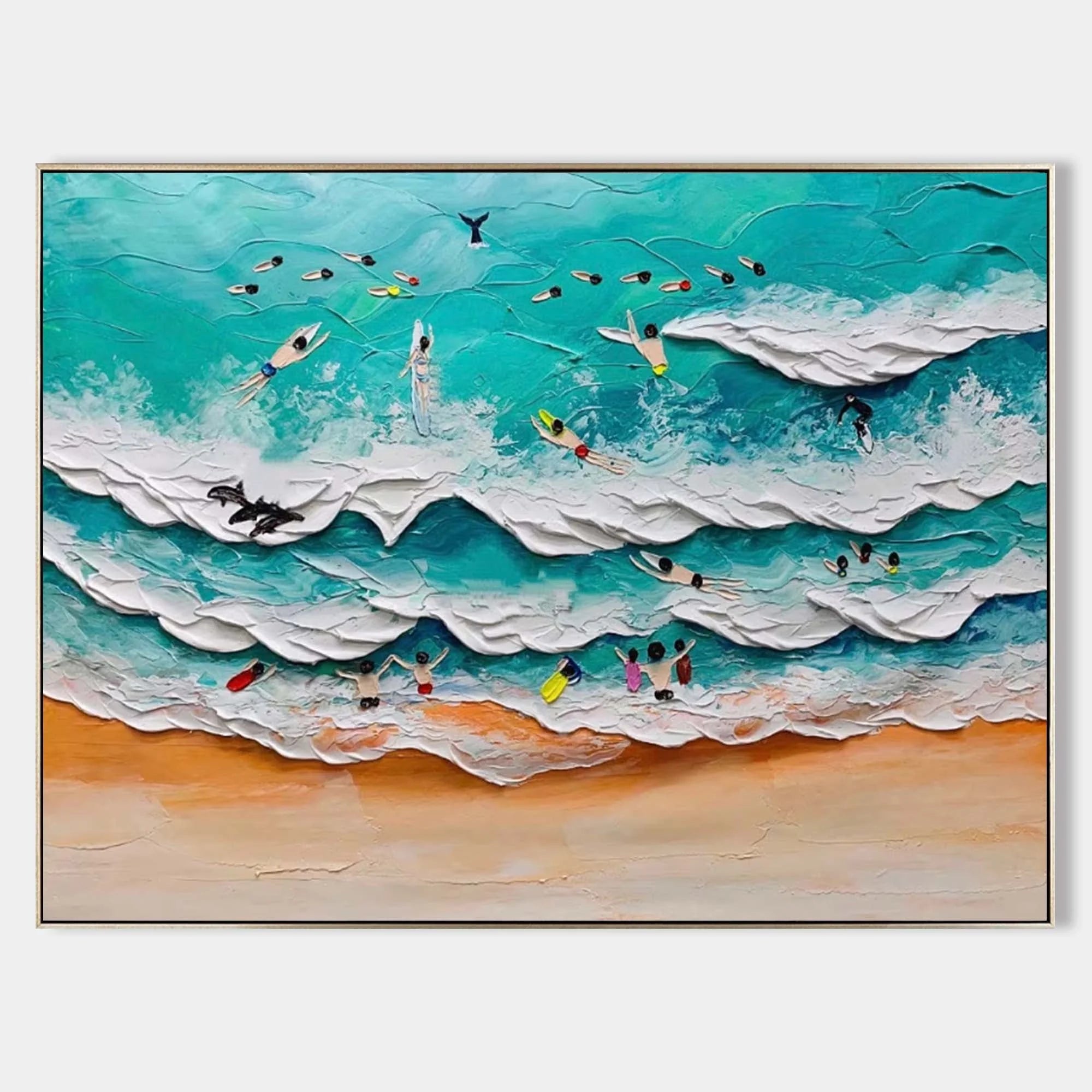 Multicolor Wave Dancers Textured Coastal Scene Art - Artwallpainting
