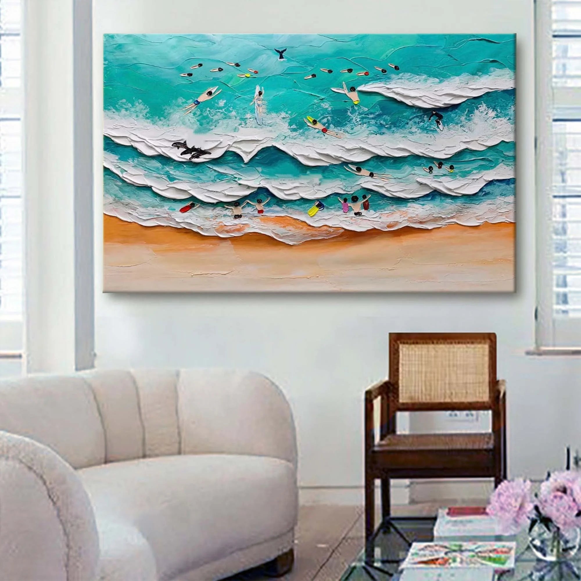 Multicolor Wave Dancers Textured Coastal Scene Art - Artwallpainting