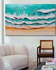 Multicolor Wave Dancers Textured Coastal Scene Art - Artwallpainting