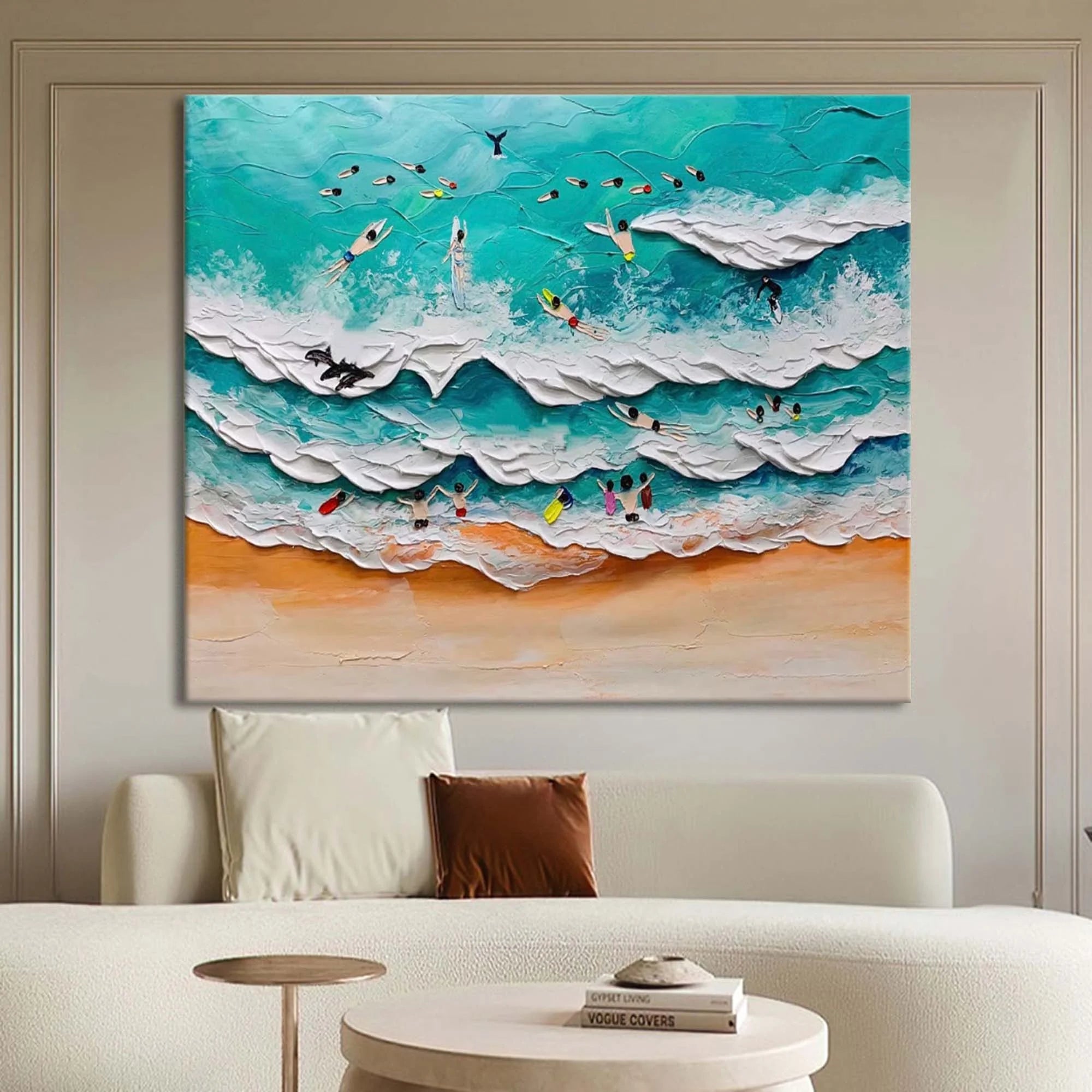 Multicolor Wave Dancers Textured Coastal Scene Art - Artwallpainting
