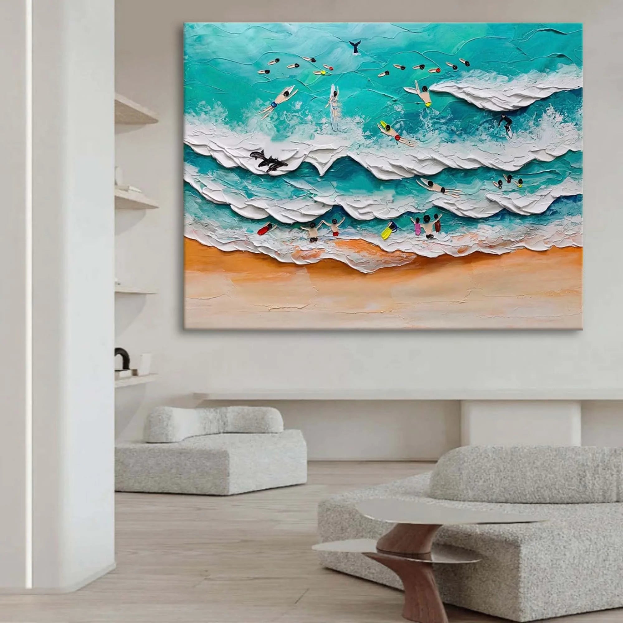 Multicolor Wave Dancers Textured Coastal Scene Art - Artwallpainting
