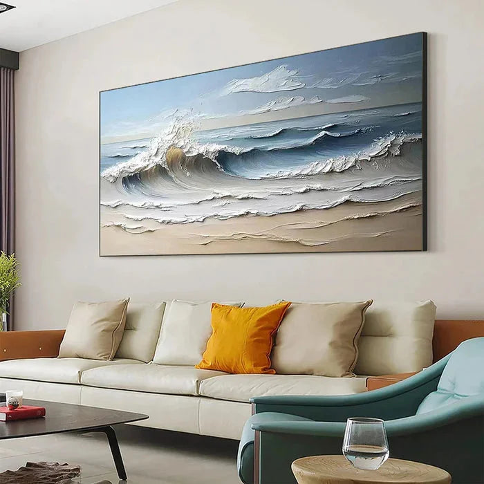 Multicolor Waves Of Serenity - Hand-Painted Textured Seascape Oil Painting - Artwallpainting