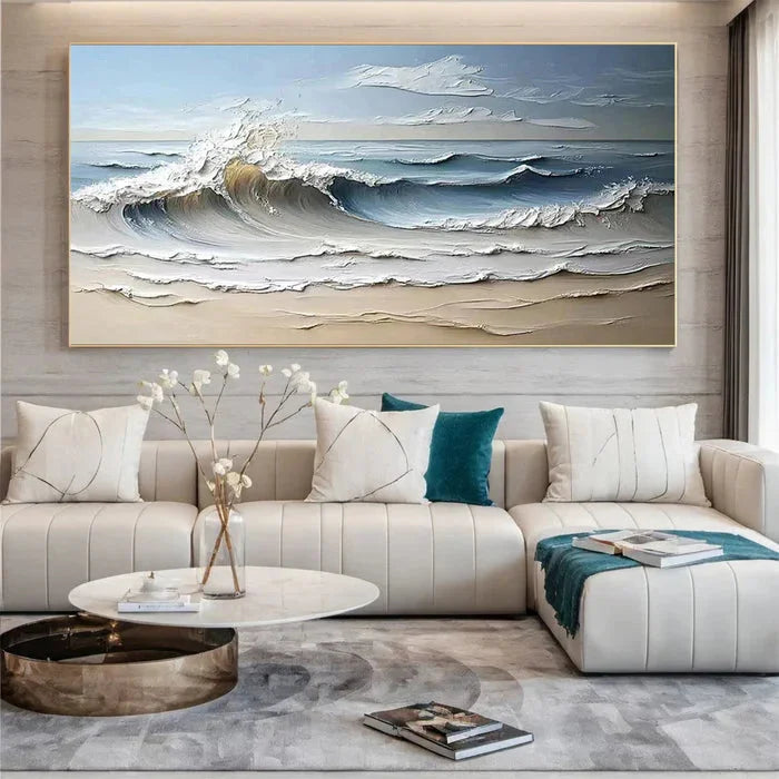 Multicolor Waves Of Serenity - Hand-Painted Textured Seascape Oil Painting - Artwallpainting