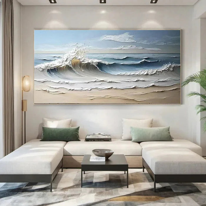 Multicolor Waves Of Serenity - Hand-Painted Textured Seascape Oil Painting - Artwallpainting