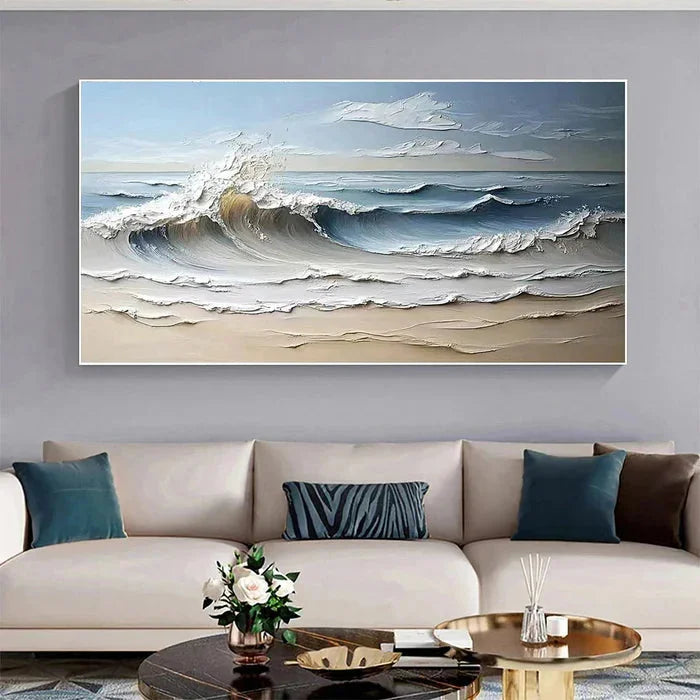 Multicolor Waves Of Serenity - Hand-Painted Textured Seascape Oil Painting - Artwallpainting
