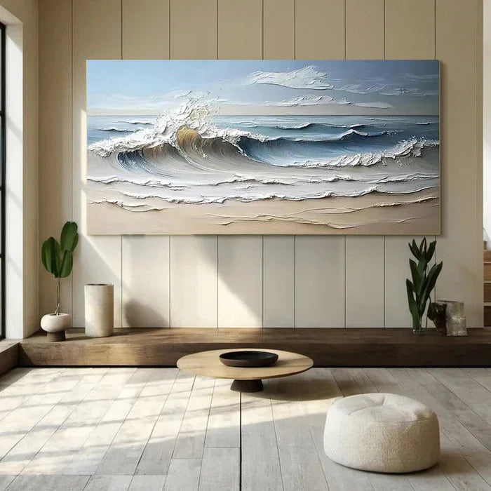 Multicolor Waves Of Serenity - Hand-Painted Textured Seascape Oil Painting - Artwallpainting
