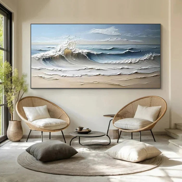 Multicolor Waves Of Serenity - Hand-Painted Textured Seascape Oil Painting - Artwallpainting