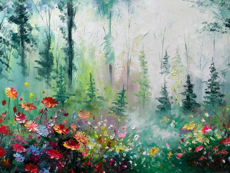 Multicolor Whimsical Forest Bloom Canvas Painting For Home Decoration - Artwallpainting