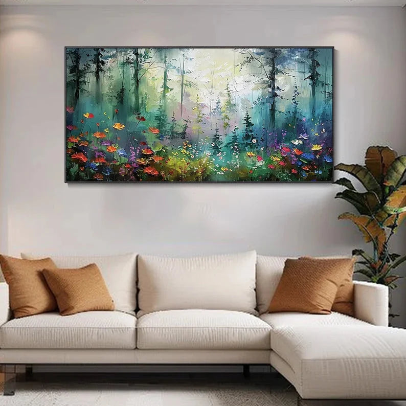 Multicolor Whimsical Forest Bloom Canvas Painting For Home Decoration - Artwallpainting