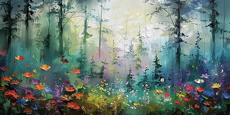 Multicolor Whimsical Forest Bloom Canvas Painting For Home Decoration - Artwallpainting