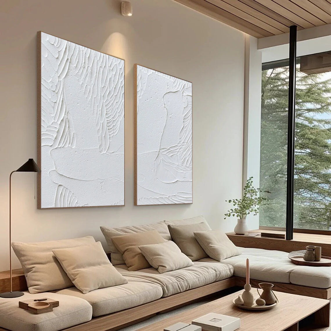 Multicolor Whispered Wings - Dual Textured Minimalist Wall Art Set Of 2 - Artwallpainting