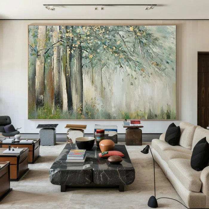 Multicolor Whispering Woods - Hand-Painted Abstract Forest Oil Painting - Artwallpainting