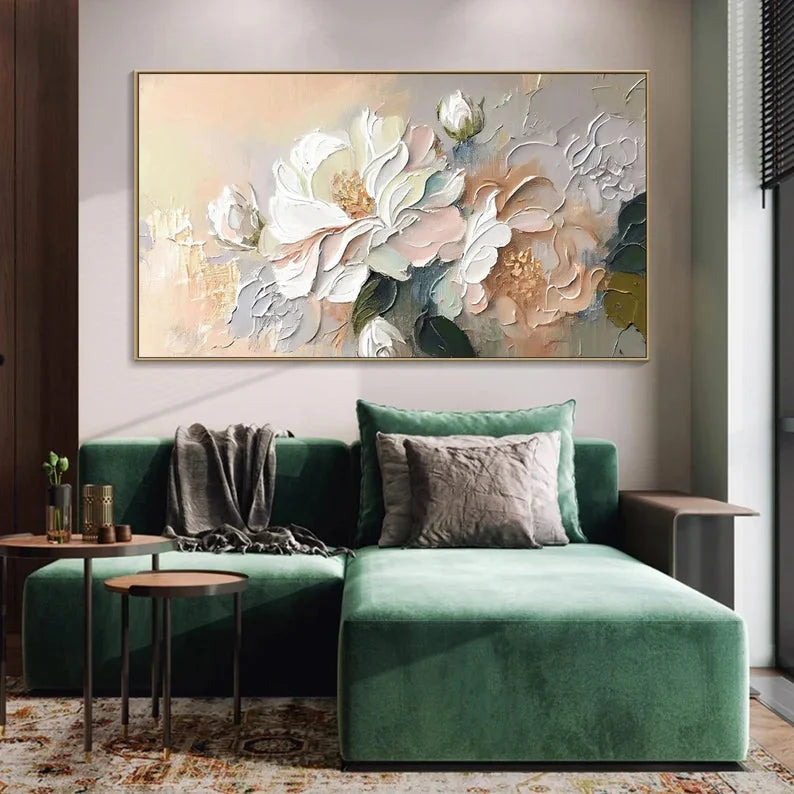 Multicolor Whispers Of Blossom-Hand-Painted Large Flower Cluster Texture Wall Art - Artwallpainting