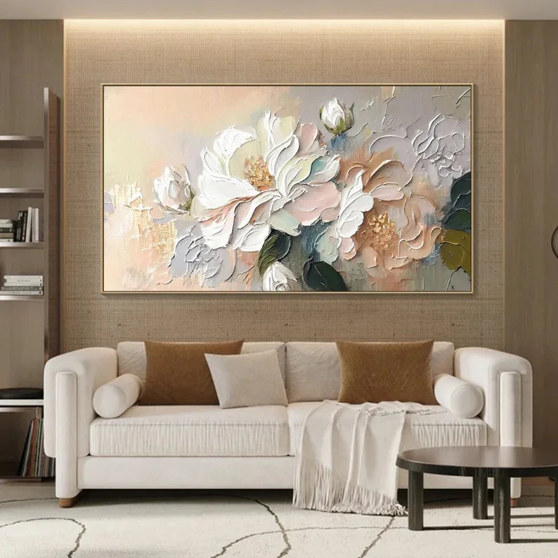 Multicolor Whispers Of Blossom-Hand-Painted Large Flower Cluster Texture Wall Art - Artwallpainting