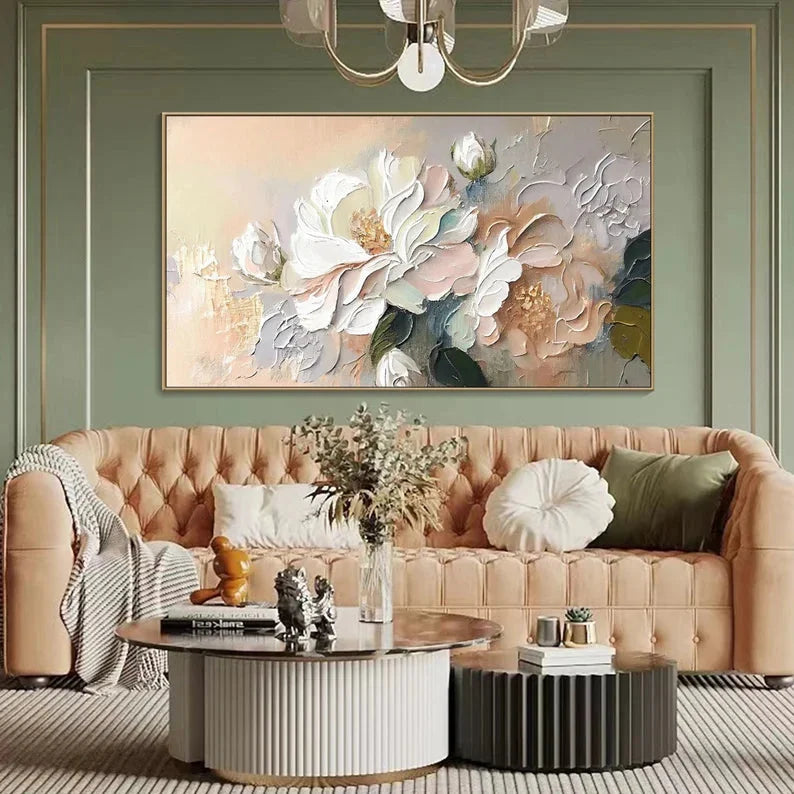 Multicolor Whispers Of Blossom-Hand-Painted Large Flower Cluster Texture Wall Art - Artwallpainting