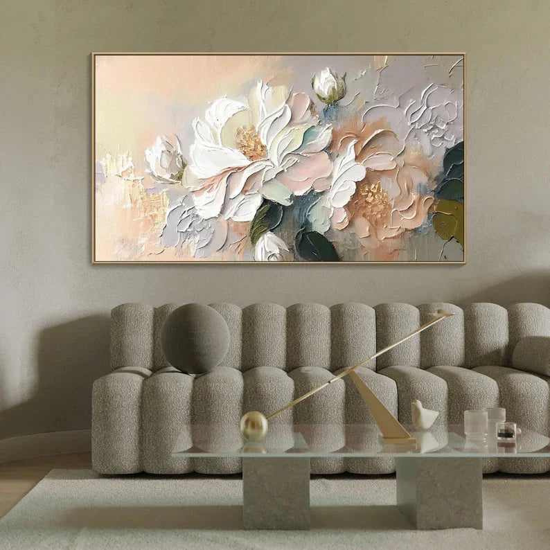 Multicolor Whispers Of Blossom-Hand-Painted Large Flower Cluster Texture Wall Art - Artwallpainting