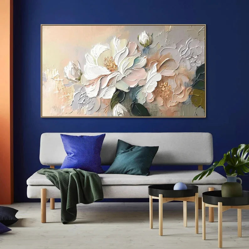 Multicolor Whispers Of Blossom-Hand-Painted Large Flower Cluster Texture Wall Art - Artwallpainting