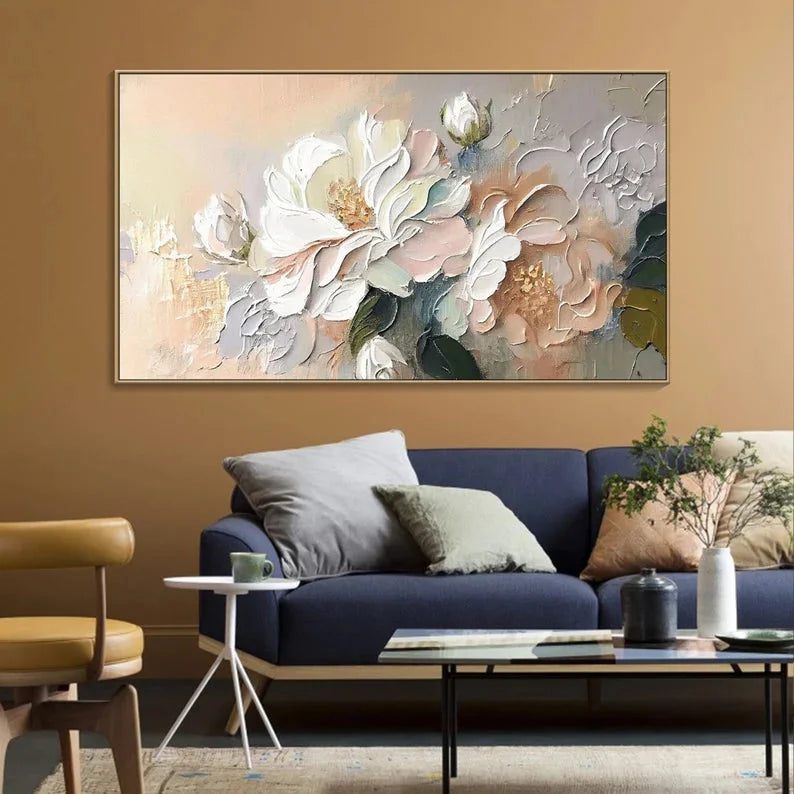 Multicolor Whispers Of Blossom-Hand-Painted Large Flower Cluster Texture Wall Art - Artwallpainting