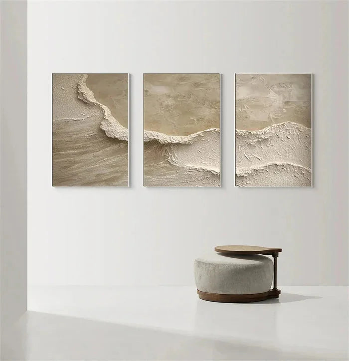 Multicolor Whispers Of Earth - Beige Minimalist Textured Abstract Triptych - Artwallpainting