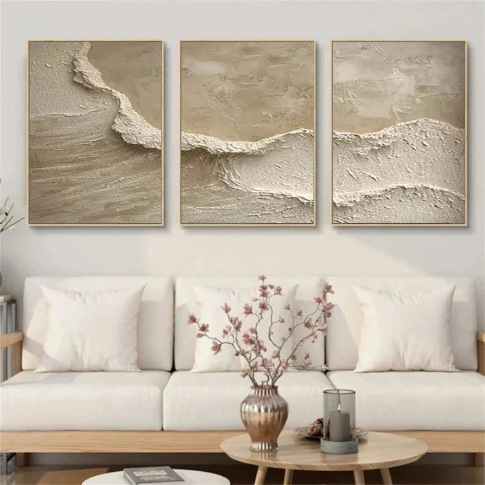 Multicolor Whispers Of Earth - Beige Minimalist Textured Abstract Triptych - Artwallpainting
