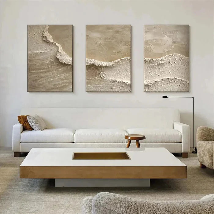 Multicolor Whispers Of Earth - Beige Minimalist Textured Abstract Triptych - Artwallpainting