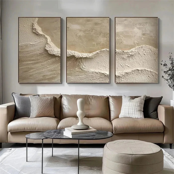Multicolor Whispers Of Earth - Beige Minimalist Textured Abstract Triptych - Artwallpainting
