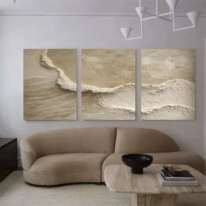 Multicolor Whispers Of Earth - Beige Minimalist Textured Abstract Triptych - Artwallpainting