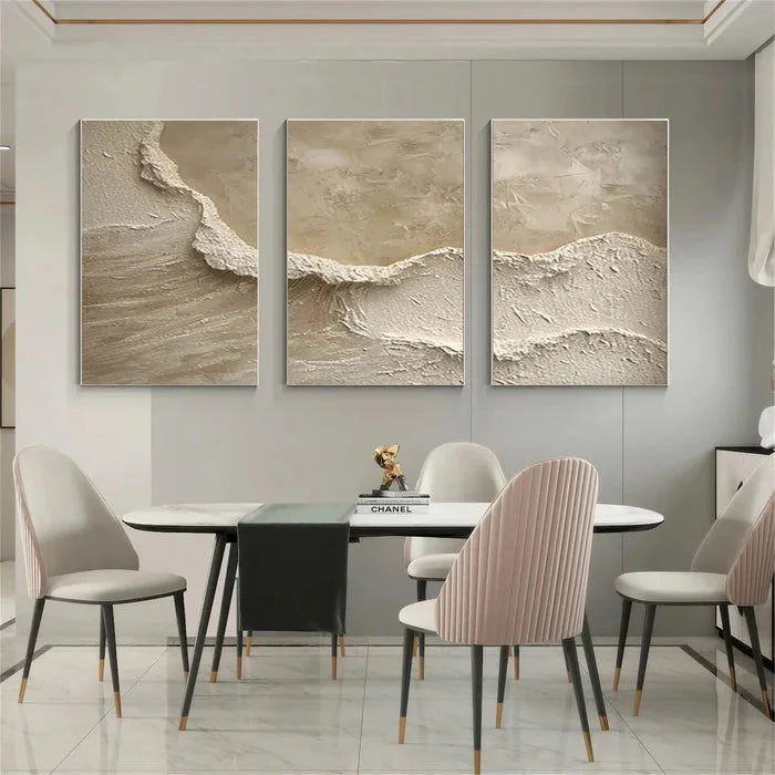 Multicolor Whispers Of Earth - Beige Minimalist Textured Abstract Triptych - Artwallpainting