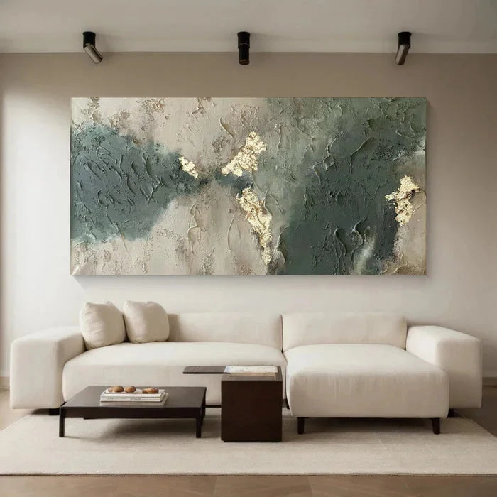 Multicolor Whispers Of Earth - Wabi-Sabi Textured Abstract Oil Painting With Gold Leaf - Artwallpainting