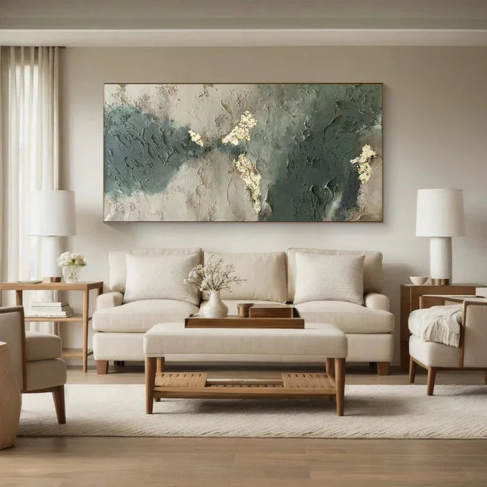Multicolor Whispers Of Earth - Wabi-Sabi Textured Abstract Oil Painting With Gold Leaf - Artwallpainting