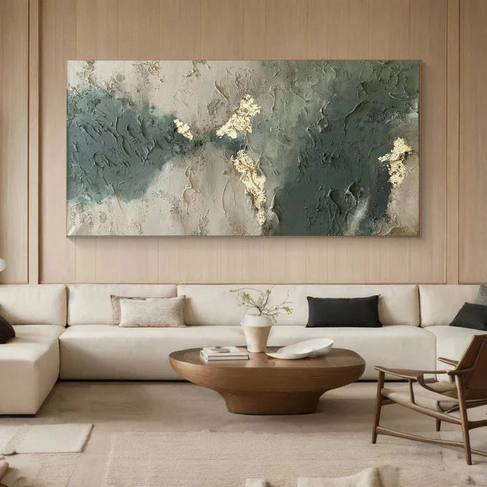 Multicolor Whispers Of Earth - Wabi-Sabi Textured Abstract Oil Painting With Gold Leaf - Artwallpainting