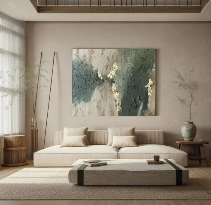 Multicolor Whispers Of Earth - Wabi-Sabi Textured Abstract Oil Painting With Gold Leaf - Artwallpainting