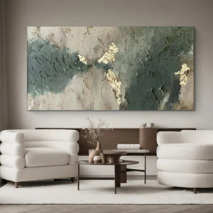 Multicolor Whispers Of Earth - Wabi-Sabi Textured Abstract Oil Painting With Gold Leaf - Artwallpainting
