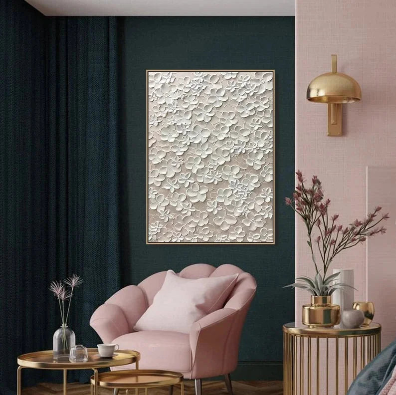 Multicolor Whispers Of Floral Elegance-Modern Minimalist Abstract Relief Flower Cluster Wall Art - Artwallpainting
