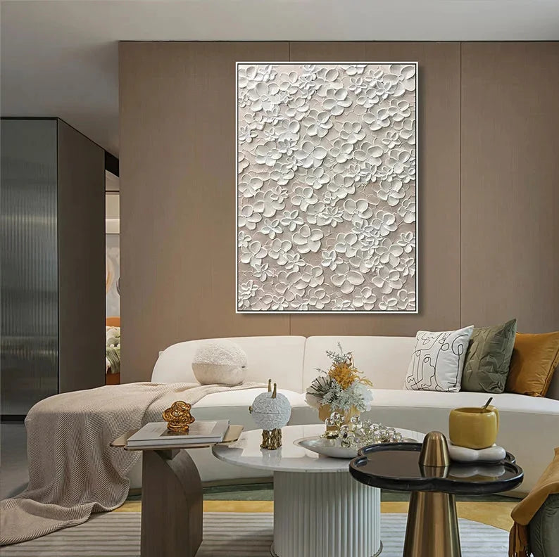 Multicolor Whispers Of Floral Elegance-Modern Minimalist Abstract Relief Flower Cluster Wall Art - Artwallpainting