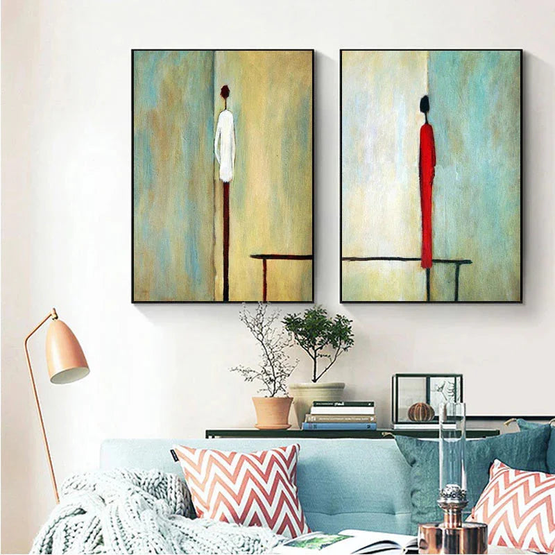Multicolor Whispers Of Serenity Abstract-Hand-Painted Abstract Figure Double Oil Painting Art Wall - Artwallpainting