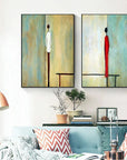 Multicolor Whispers Of Serenity Abstract-Hand-Painted Abstract Figure Double Oil Painting Art Wall - Artwallpainting