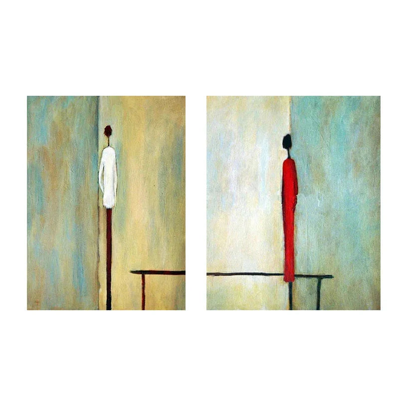 Multicolor Whispers Of Serenity Abstract-Hand-Painted Abstract Figure Double Oil Painting Art Wall - Artwallpainting