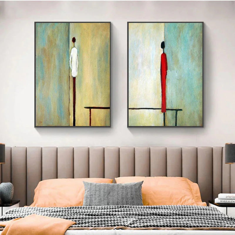 Multicolor Whispers Of Serenity Abstract-Hand-Painted Abstract Figure Double Oil Painting Art Wall - Artwallpainting