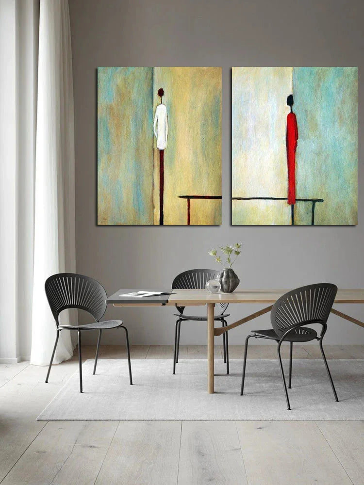 Multicolor Whispers Of Serenity Abstract-Hand-Painted Abstract Figure Double Oil Painting Art Wall - Artwallpainting