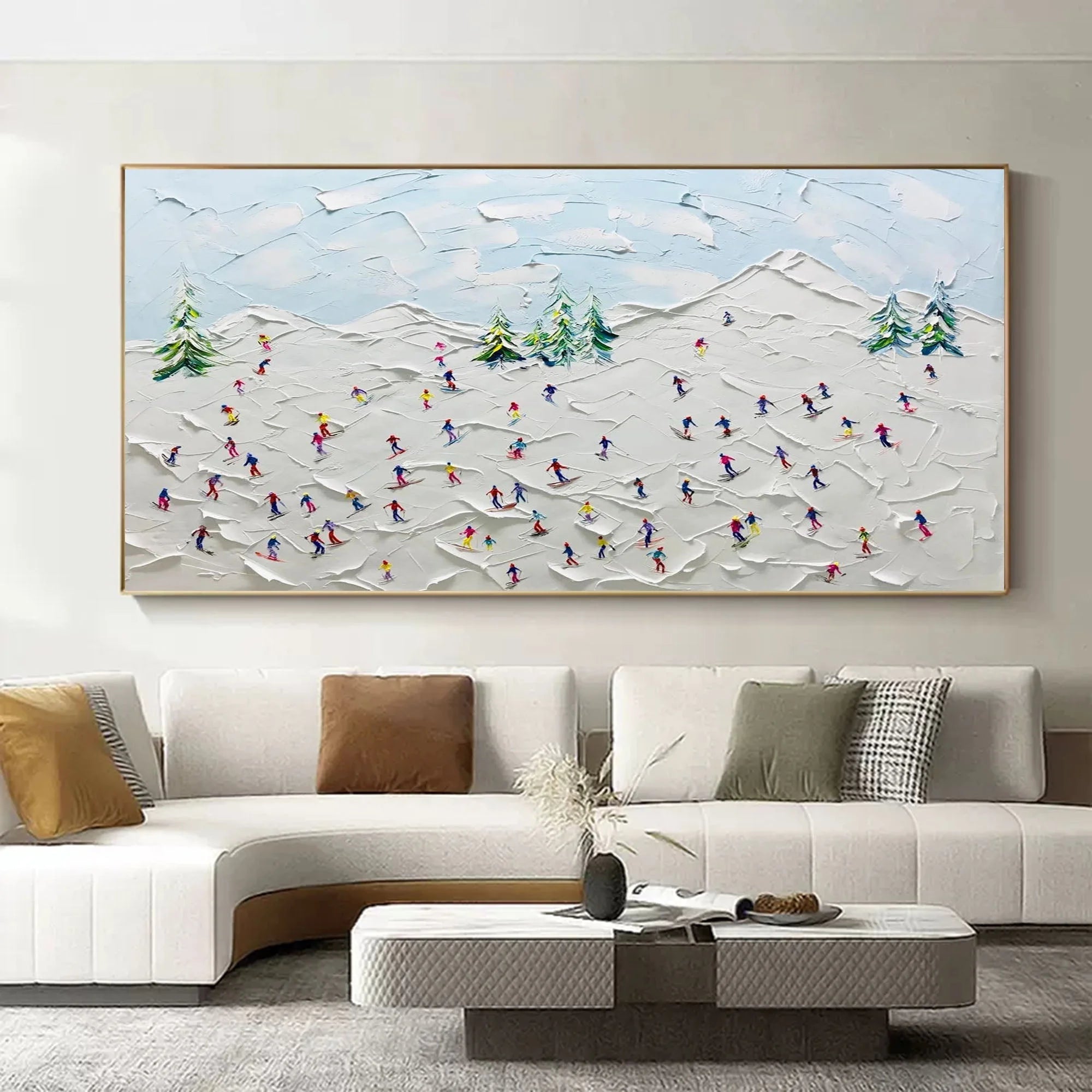 Multicolor Winter Joy Textured Skiers On Snowy Hills - Artwallpainting