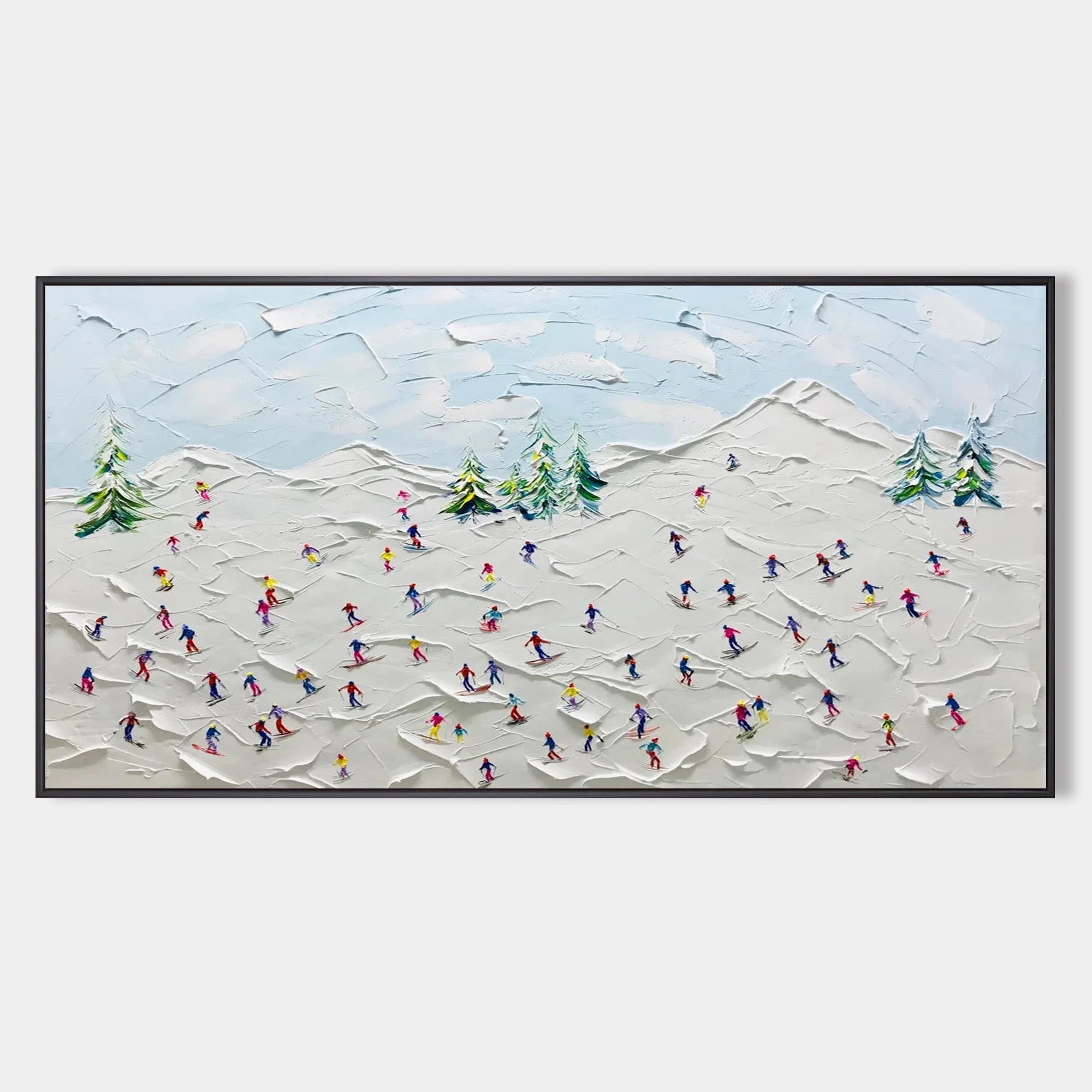 Multicolor Winter Joy Textured Skiers On Snowy Hills - Artwallpainting