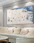Multicolor Winter Sports Adventure-Hand-Painted Abstract Oil Painting Of A Snowy Skiing Scene Wall Art - Artwallpainting